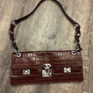 Borsetta Milano - Croc-Embossed Leather Shoulder Bag in Brown